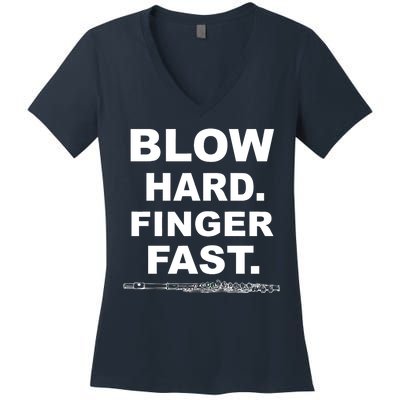 Blow Hard Finger Fast Flute Women's V-Neck T-Shirt