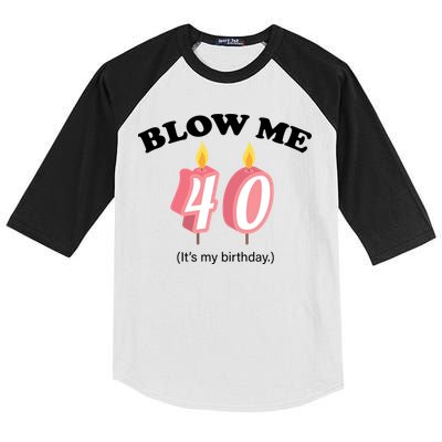 Blow Me It's My 40th Birthday Kids Colorblock Raglan Jersey