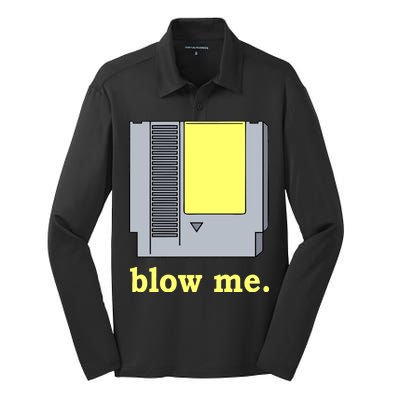 Blow Me Retro Video Game Silk Touch Performance Long Sleeve Polo