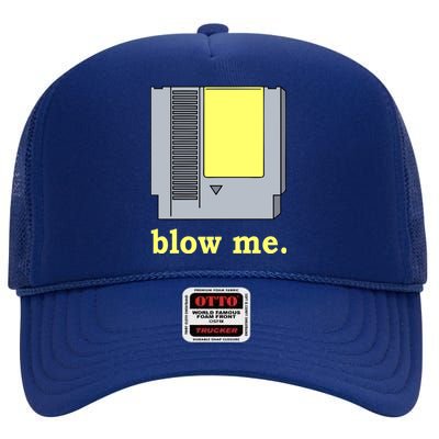 Blow Me Retro Video Game High Crown Mesh Back Trucker Hat