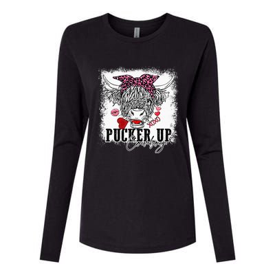 Bleached Leopard Pucker Up Cow Highland Cow Valentines Womens Cotton Relaxed Long Sleeve T-Shirt