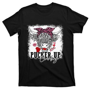 Bleached Leopard Pucker Up Cow Highland Cow Valentines T-Shirt