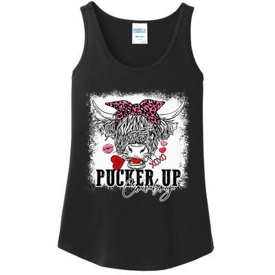 Bleached Leopard Pucker Up Cow Highland Cow Valentines Ladies Essential Tank