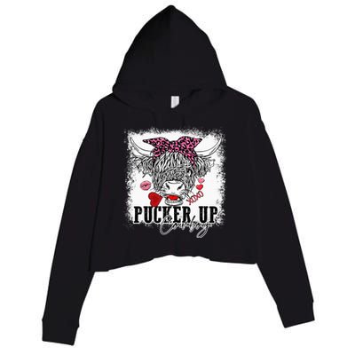 Bleached Leopard Pucker Up Cow Highland Cow Valentines Crop Fleece Hoodie