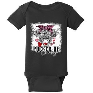 Bleached Leopard Pucker Up Cow Highland Cow Valentines Baby Bodysuit