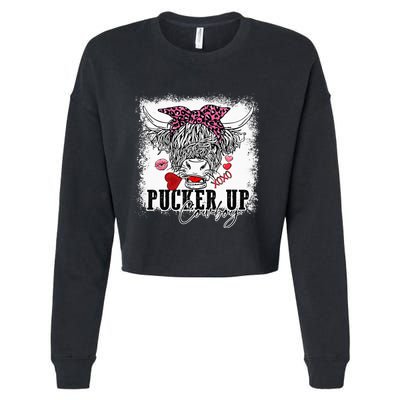 Bleached Leopard Pucker Up Cow Highland Cow Valentines Cropped Pullover Crew