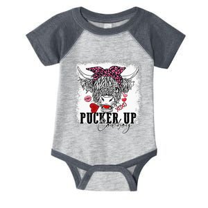 Bleached Leopard Pucker Up Cow Highland Cow Valentines Infant Baby Jersey Bodysuit