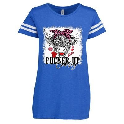 Bleached Leopard Pucker Up Cow Highland Cow Valentines Enza Ladies Jersey Football T-Shirt