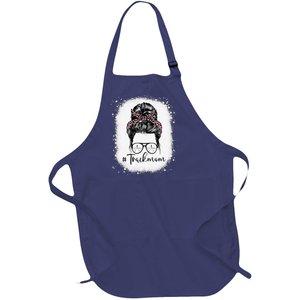 Bleached Leopard Pink Track Mom Life Messy Bun Mothers Day Full-Length Apron With Pockets