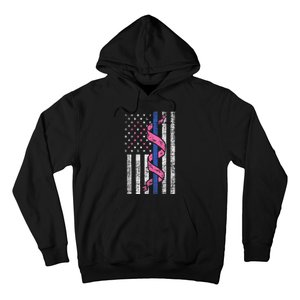 Blue Line Police Us Flag Pink Ribbon Breast Cancer Awareness Hoodie