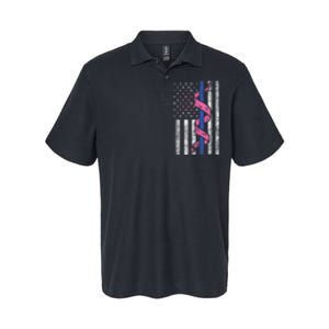 Blue Line Police Us Flag Pink Ribbon Breast Cancer Awareness Softstyle Adult Sport Polo