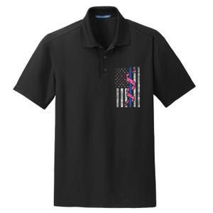 Blue Line Police Us Flag Pink Ribbon Breast Cancer Awareness Dry Zone Grid Polo