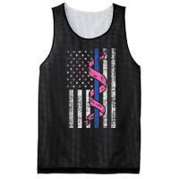 Blue Line Police Us Flag Pink Ribbon Breast Cancer Awareness Mesh Reversible Basketball Jersey Tank