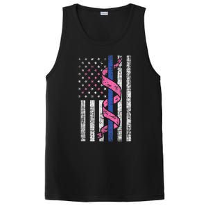 Blue Line Police Us Flag Pink Ribbon Breast Cancer Awareness PosiCharge Competitor Tank