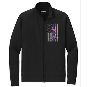 Blue Line Police Us Flag Pink Ribbon Breast Cancer Awareness Stretch Full-Zip Cadet Jacket