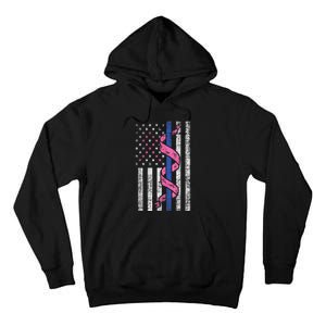 Blue Line Police Us Flag Pink Ribbon Breast Cancer Awareness Tall Hoodie