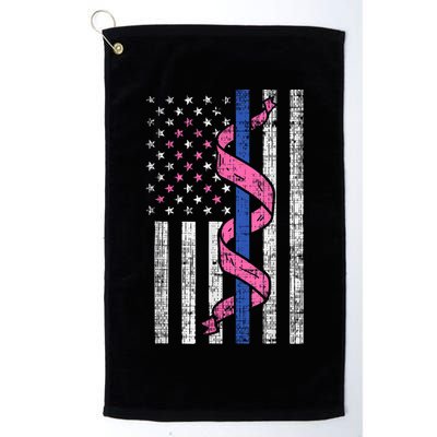 Blue Line Police Us Flag Pink Ribbon Breast Cancer Awareness Golf Towel