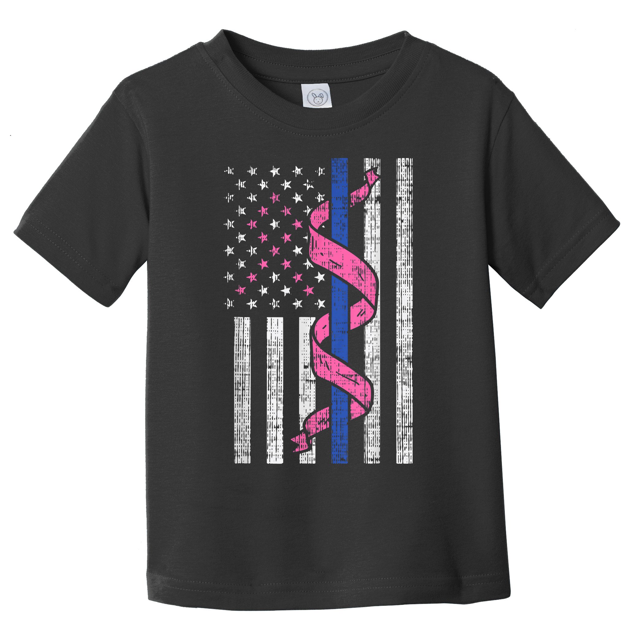 Blue Line Police Us Flag Pink Ribbon Breast Cancer Awareness Toddler T-Shirt