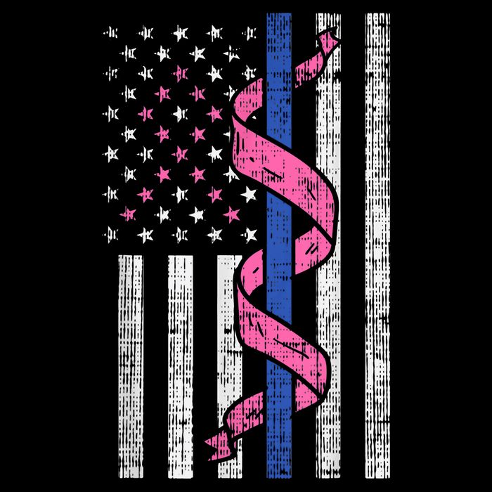 Blue Line Police Us Flag Pink Ribbon Breast Cancer Awareness Zip Tote Bag