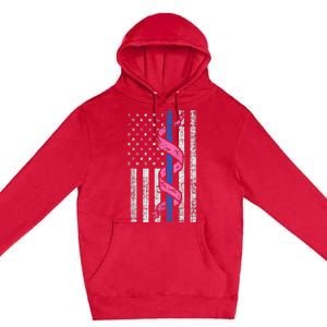 Blue Line Police Us Flag Pink Ribbon Breast Cancer Awareness Premium Pullover Hoodie