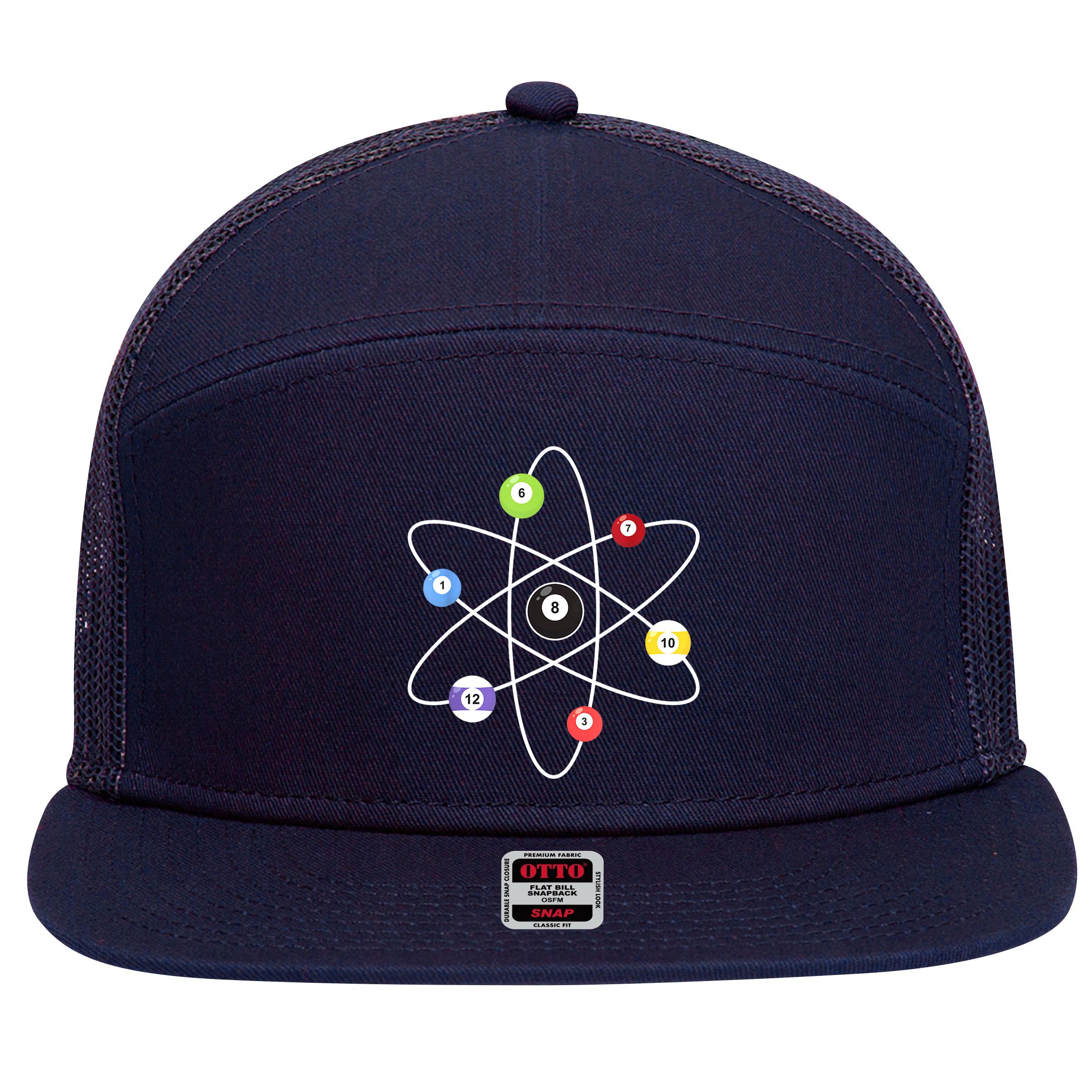 Billiard Lover Pool Player Game Sports Gift Cue Ball Atoms 7 Panel Mesh Trucker Snapback Hat