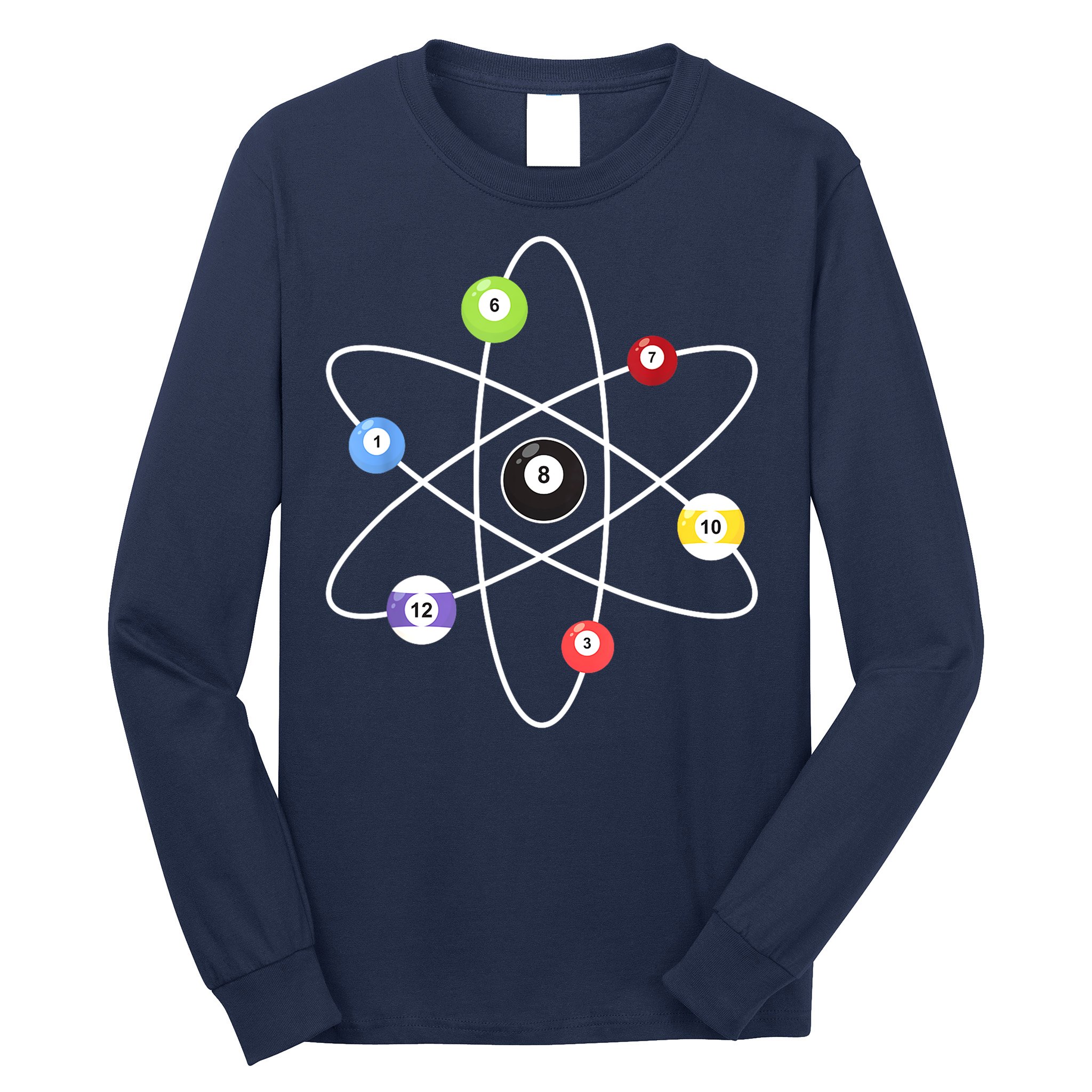 Billiard Lover Pool Player Game Sports Gift Cue Ball Atoms Long Sleeve Shirt