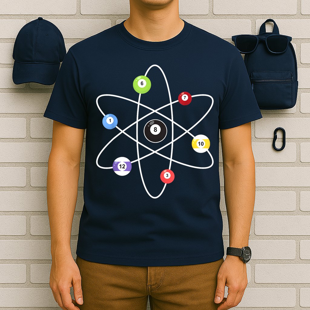 Billiard Lover Pool Player Game Sports Gift Cue Ball Atoms T-Shirt