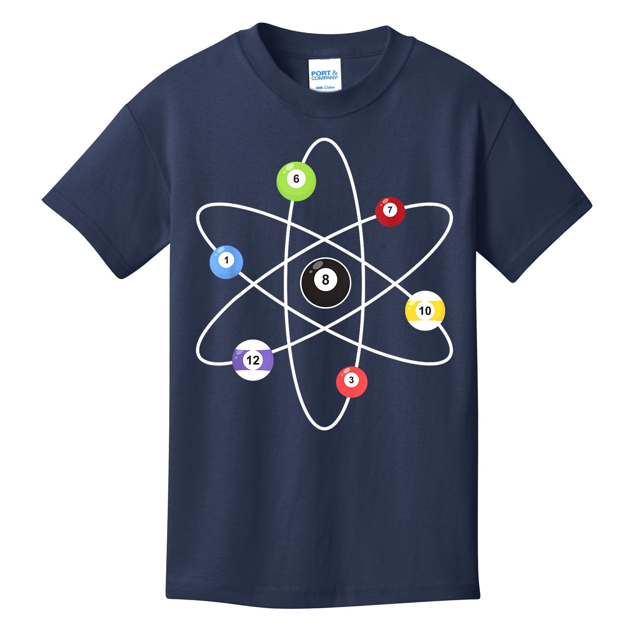 Billiard Lover Pool Player Game Sports Gift Cue Ball Atoms Kids T-Shirt