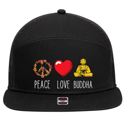 Buddha Love Peace Buddhist Zen Yoga Meditation Dao Mantra 7 Panel Mesh Trucker Snapback Hat