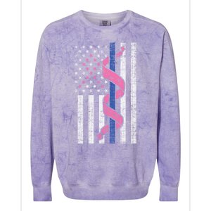 Blue Line Police Us Flag Pink Ribbon Breast Cancer Awareness Gift Colorblast Crewneck Sweatshirt