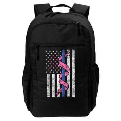 Blue Line Police Us Flag Pink Ribbon Breast Cancer Awareness Gift Backpack