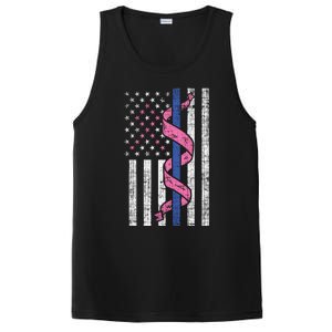 Blue Line Police Us Flag Pink Ribbon Breast Cancer Awareness Gift PosiCharge Competitor Tank