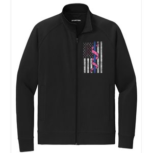 Blue Line Police Us Flag Pink Ribbon Breast Cancer Awareness Gift Stretch Full-Zip Cadet Jacket