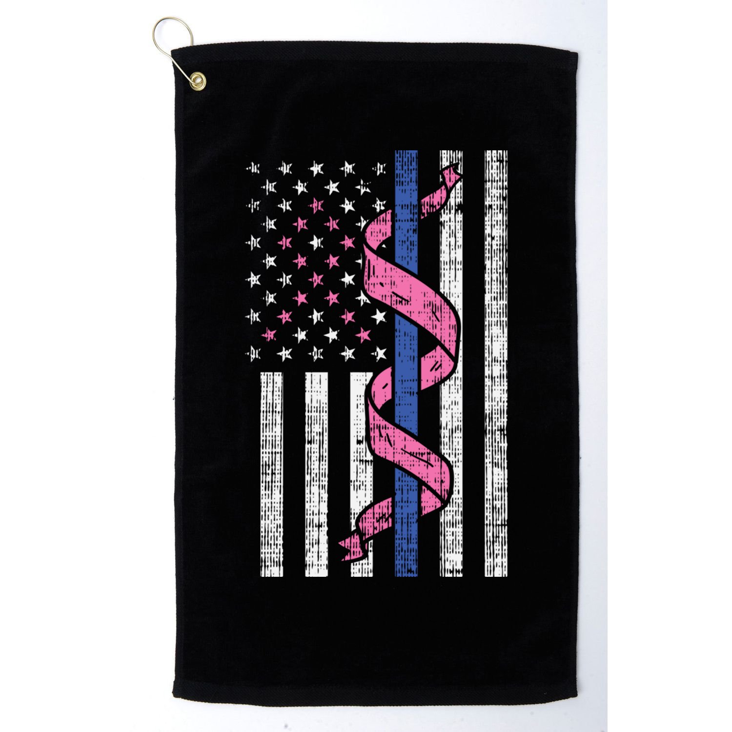 Blue Line Police Us Flag Pink Ribbon Breast Cancer Awareness Gift Golf Towel