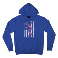 Blue Line Police Us Flag Pink Ribbon Breast Cancer Awareness Gift Hoodie