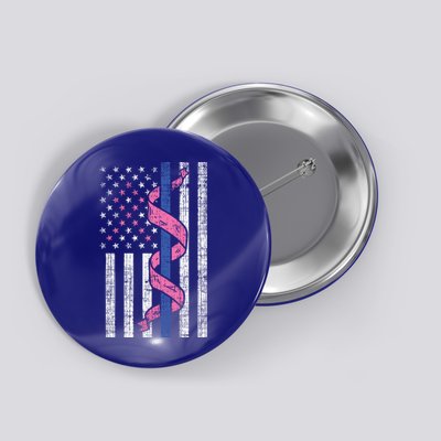 Blue Line Police Us Flag Pink Ribbon Breast Cancer Awareness Gift Button