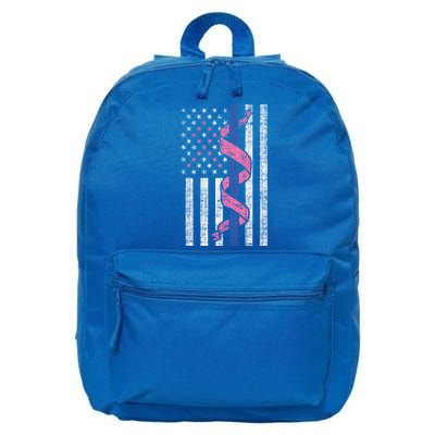 Blue Line Police Us Flag Pink Ribbon Breast Cancer Awareness Gift 16 in Basic Backpack