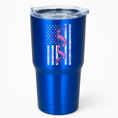 Blue Line Police Us Flag Pink Ribbon Breast Cancer Awareness Gift Tumbler