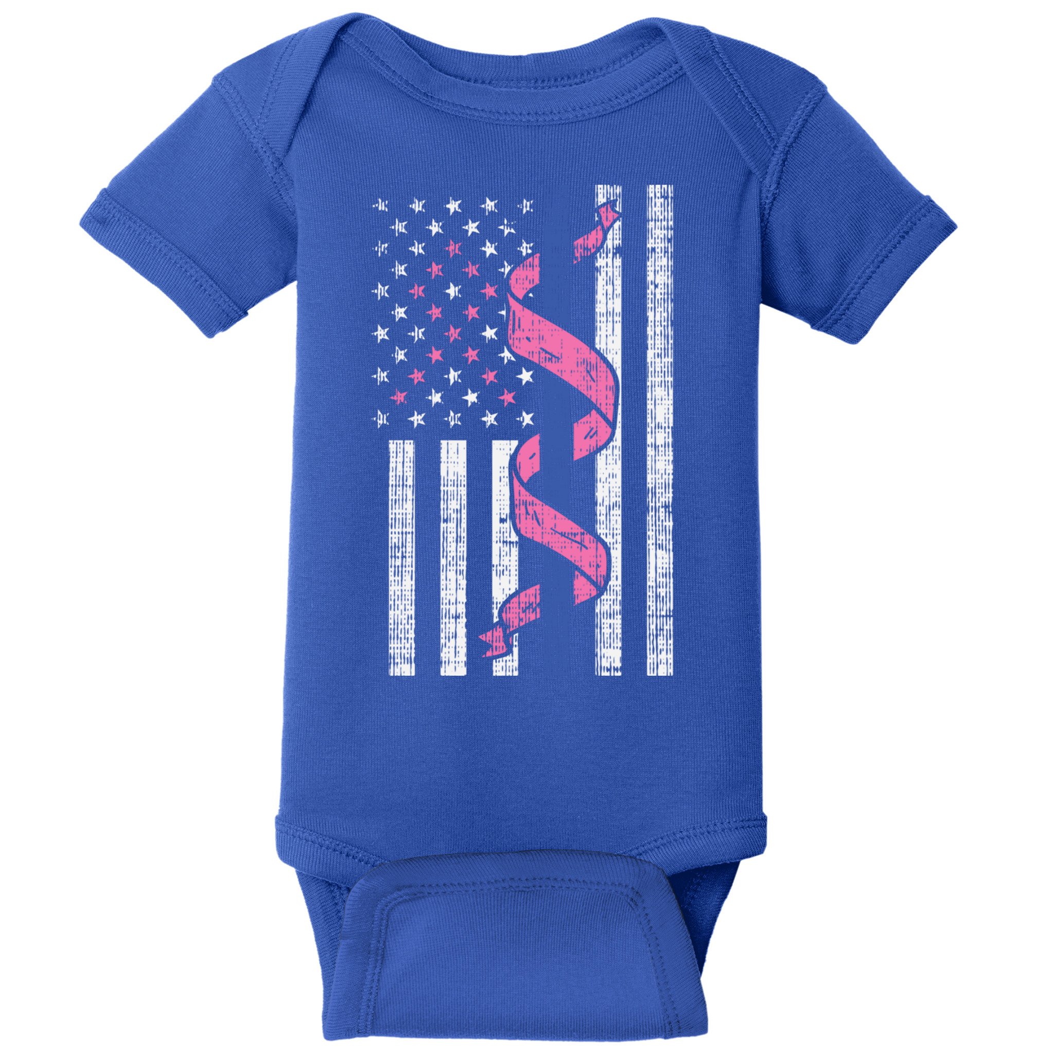 Blue Line Police Us Flag Pink Ribbon Breast Cancer Awareness Gift Baby Bodysuit