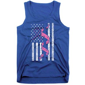 Blue Line Police Us Flag Pink Ribbon Breast Cancer Awareness Gift Tank Top