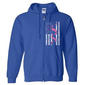 Blue Line Police Us Flag Pink Ribbon Breast Cancer Awareness Gift Full Zip Hoodie