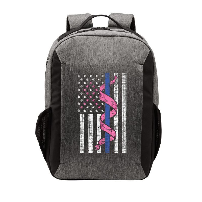 Blue Line Police Us Flag Pink Ribbon Breast Cancer Awareness Gift Vector Backpack