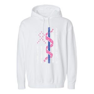 Blue Line Police Us Flag Pink Ribbon Breast Cancer Awareness Gift Garment-Dyed Fleece Hoodie