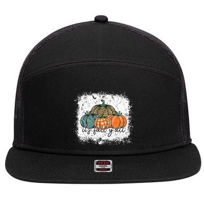 Bleached Leopard Pumpkin Autumn Its Fall Yall Thanksgiving 7 Panel Mesh Trucker Snapback Hat