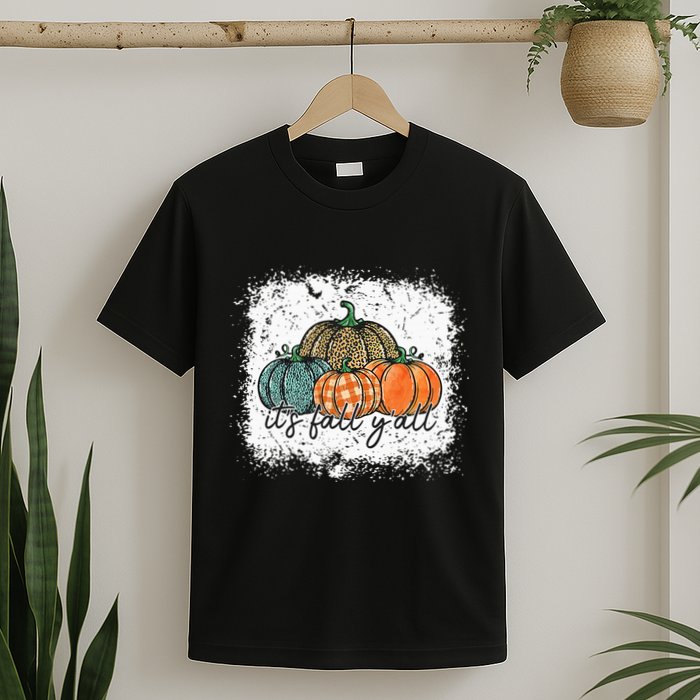 Bleached Leopard Pumpkin Autumn Its Fall Yall Thanksgiving T-Shirt