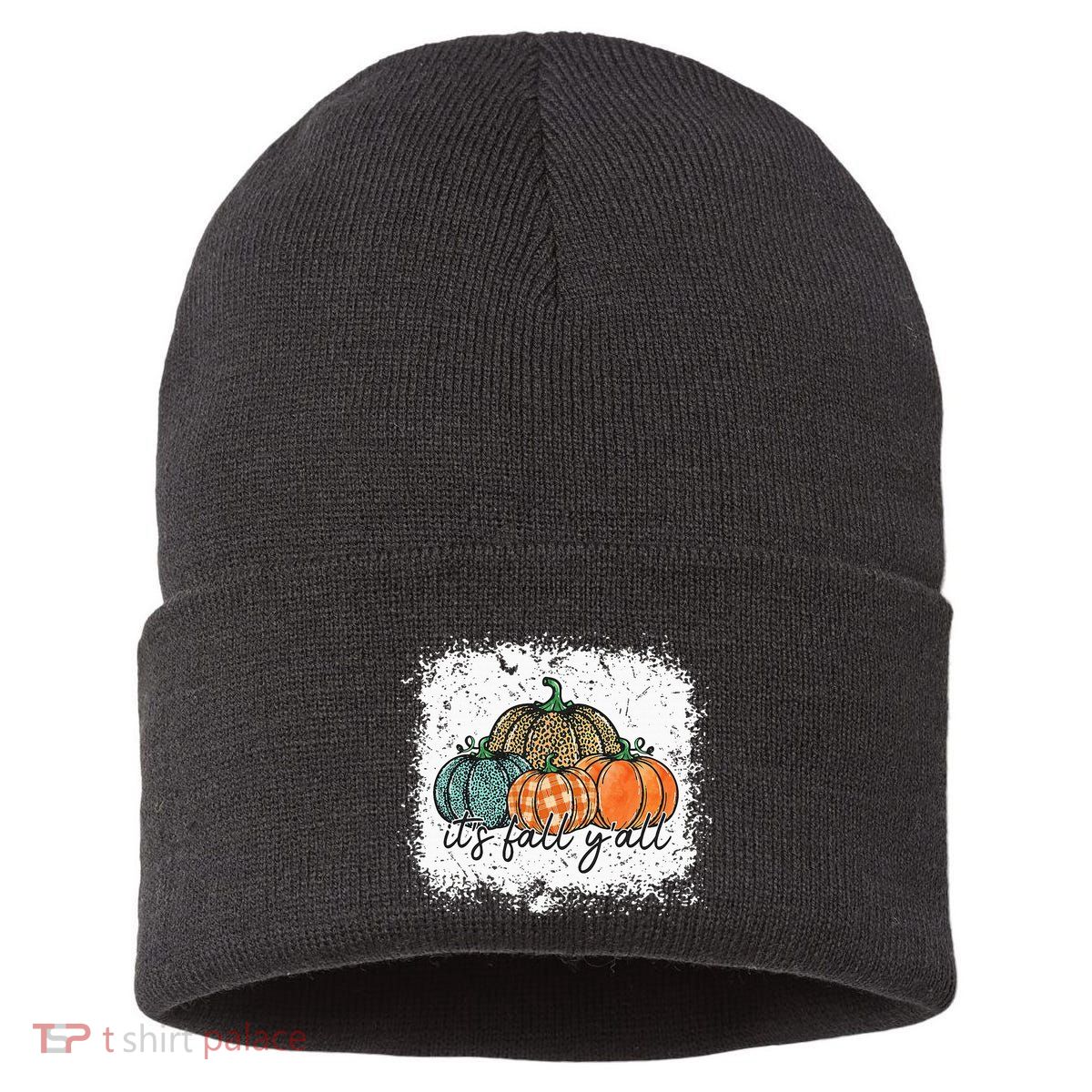 Bleached Leopard Pumpkin Autumn Its Fall Yall Thanksgiving Sustainable Knit Beanie