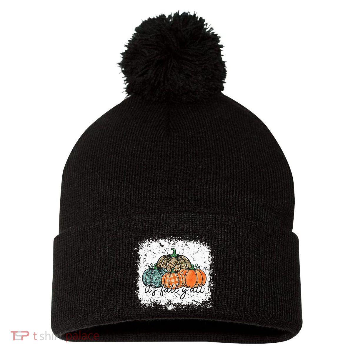 Bleached Leopard Pumpkin Autumn Its Fall Yall Thanksgiving Pom Pom 12in Knit Beanie