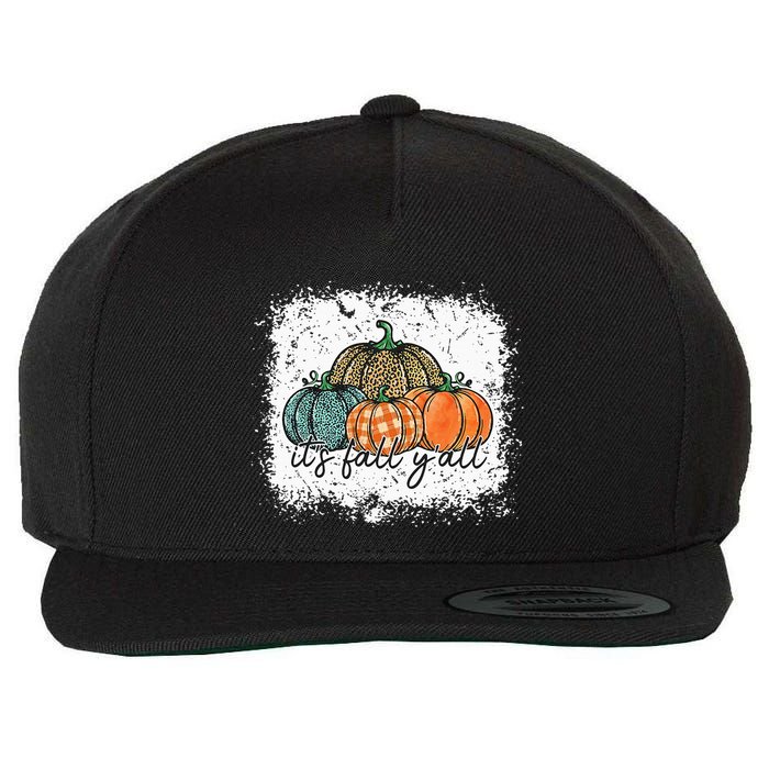 Bleached Leopard Pumpkin Autumn Its Fall Yall Thanksgiving Wool Snapback Cap