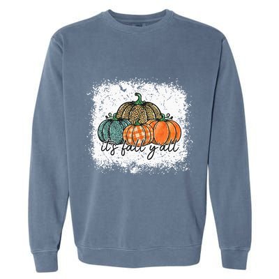 Bleached Leopard Pumpkin Autumn Its Fall Yall Thanksgiving Garment-Dyed Sweatshirt
