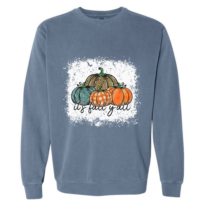 Bleached Leopard Pumpkin Autumn Its Fall Yall Thanksgiving Garment-Dyed Sweatshirt